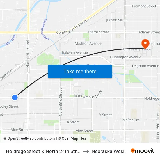 Holdrege Street & North 24th Street, NW to Nebraska Wesleyan map