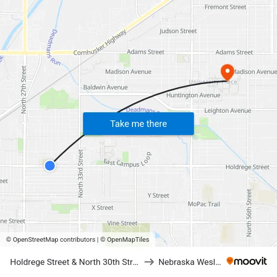 Holdrege Street & North 30th Street, NW to Nebraska Wesleyan map
