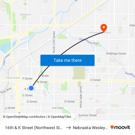 16th & K Street (Northwest Side) to Nebraska Wesleyan map