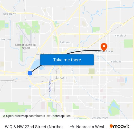 W Q & NW 22nd Street (Northeast Side) to Nebraska Wesleyan map