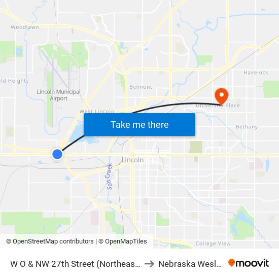 W O & NW 27th Street (Northeast Side) to Nebraska Wesleyan map