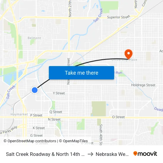 Salt Creek Roadway & North 14th Street, NW to Nebraska Wesleyan map