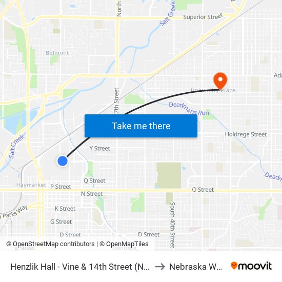 Henzlik Hall - Vine & 14th Street (Northeast Side) to Nebraska Wesleyan map