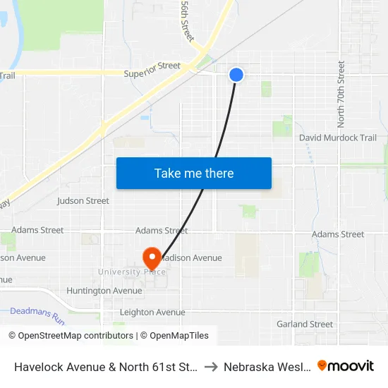 Havelock Avenue & North 61st Street, SW to Nebraska Wesleyan map