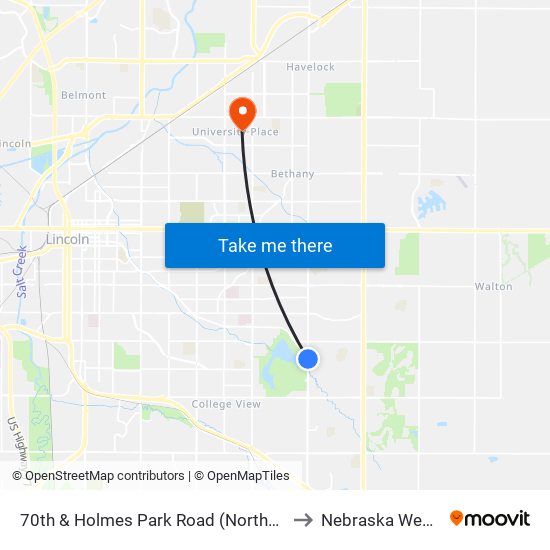 70th & Holmes Park Road (Northwest Side) to Nebraska Wesleyan map