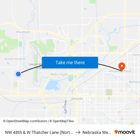 NW 48th & W Thatcher Lane (Northeast Side) to Nebraska Wesleyan map