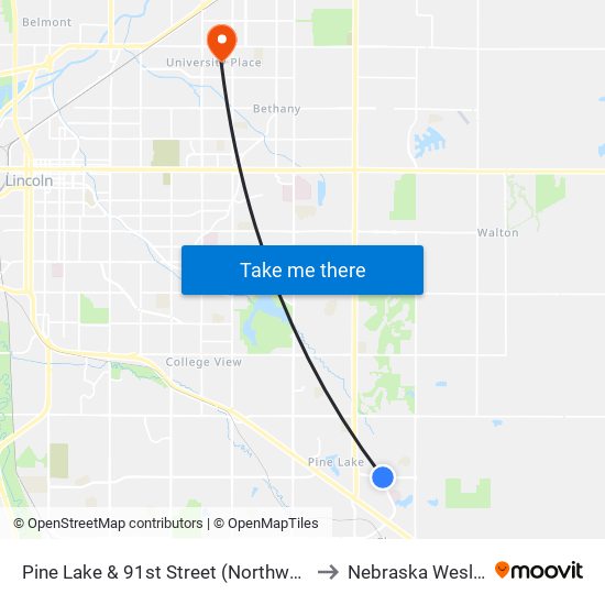 Pine Lake & 91st Street (Northwest Side) to Nebraska Wesleyan map