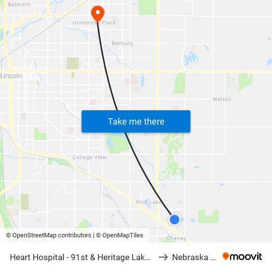 Heart Hospital - 91st & Heritage Lakes Drive (Southeast Side) to Nebraska Wesleyan map