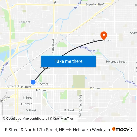 R Street & North 17th Street, NE to Nebraska Wesleyan map