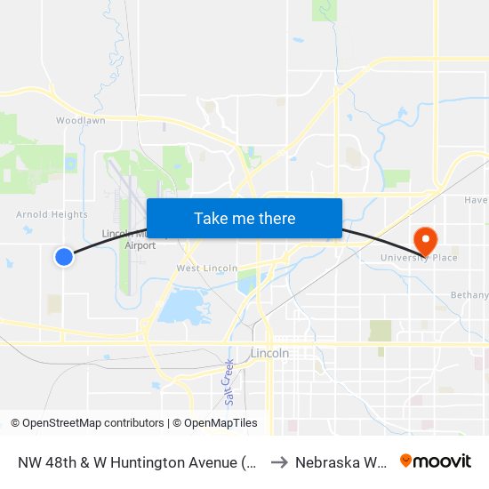 NW 48th & W Huntington Avenue (Northeast Side) to Nebraska Wesleyan map