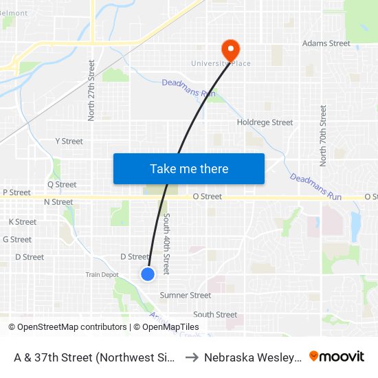 A & 37th Street (Northwest Side) to Nebraska Wesleyan map