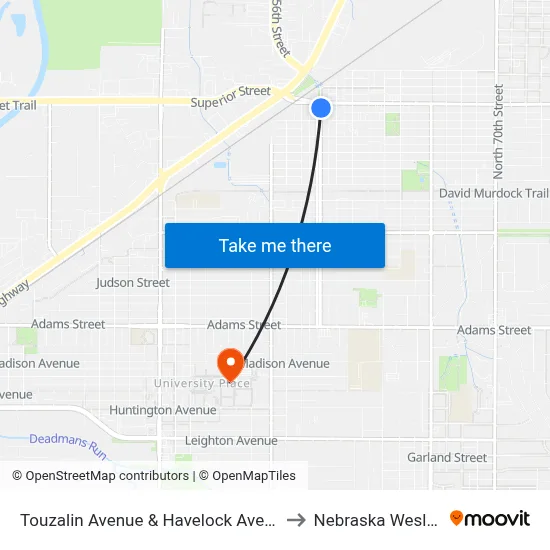 Touzalin Avenue & Havelock Avenue, Se to Nebraska Wesleyan map