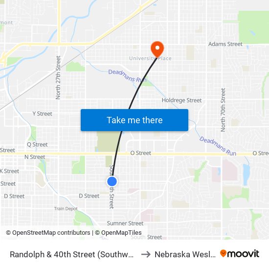 Randolph & 40th Street (Southwest Side) to Nebraska Wesleyan map