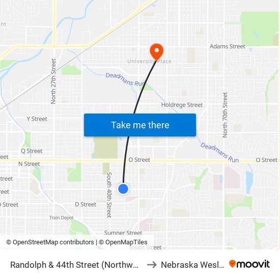 Randolph & 44th Street (Northwest Side) to Nebraska Wesleyan map