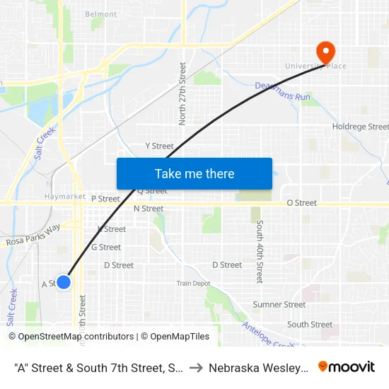 "A" Street & South 7th Street, SW to Nebraska Wesleyan map