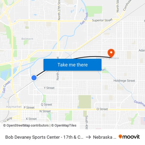 Bob Devaney Sports Center - 17th & Court Street (Southwest Side) to Nebraska Wesleyan map