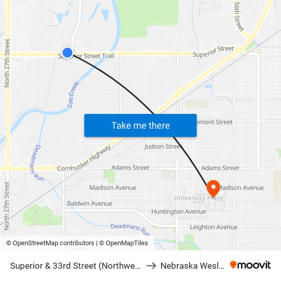 Superior & 33rd Street (Northwest Side) to Nebraska Wesleyan map