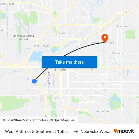 West A Street & Southwest 15th Court, NE to Nebraska Wesleyan map