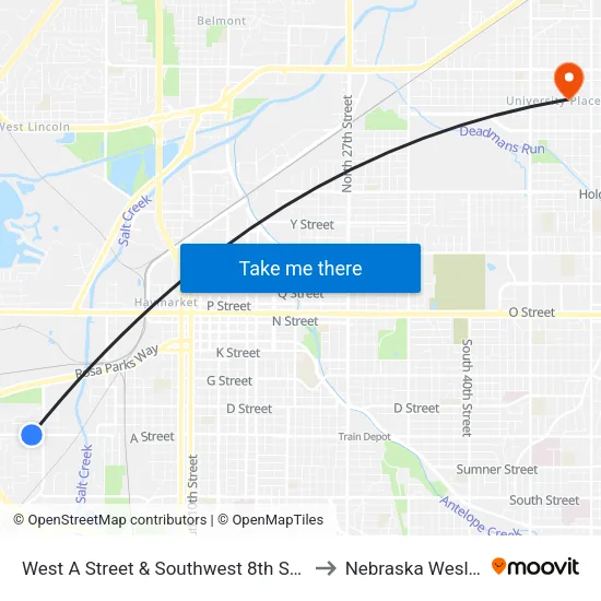 West A Street & Southwest 8th Street, Se to Nebraska Wesleyan map