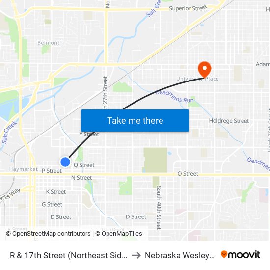 R & 17th Street (Northeast Side) to Nebraska Wesleyan map