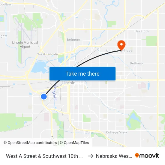 West A Street & Southwest 10th Street, SW to Nebraska Wesleyan map