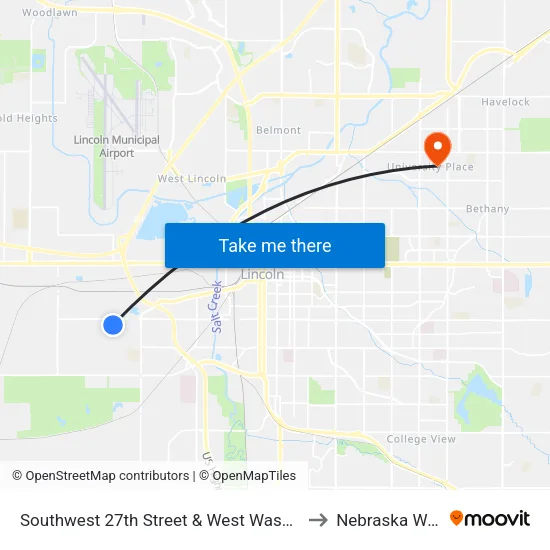 Southwest 27th Street & West Washington Street, Se to Nebraska Wesleyan map