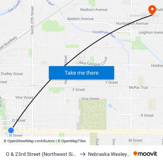 O & 23rd Street (Northwest Side) to Nebraska Wesleyan map