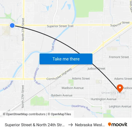 Superior Street & North 24th Street, SW to Nebraska Wesleyan map