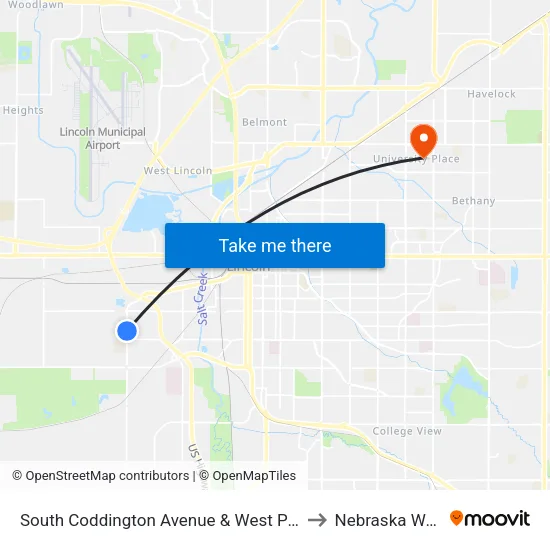 South Coddington Avenue & West Peach Street, SW to Nebraska Wesleyan map