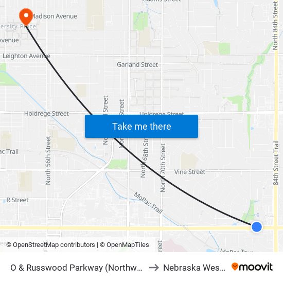 O & Russwood Parkway (Northwest Side) to Nebraska Wesleyan map