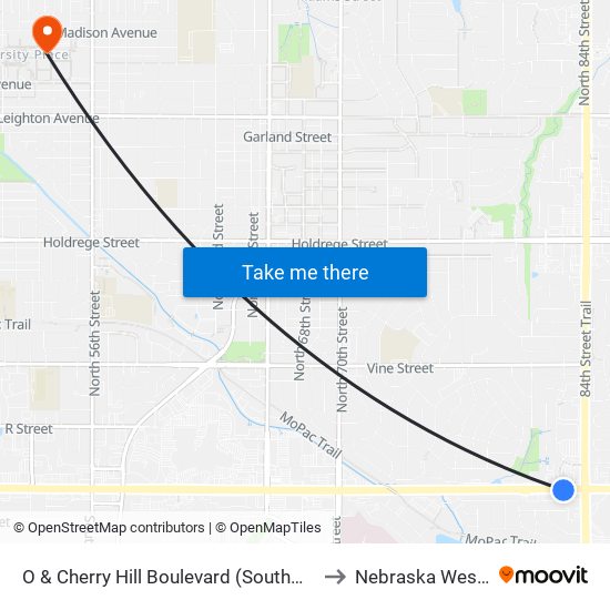 O & Cherry Hill Boulevard (Southwest Side) to Nebraska Wesleyan map