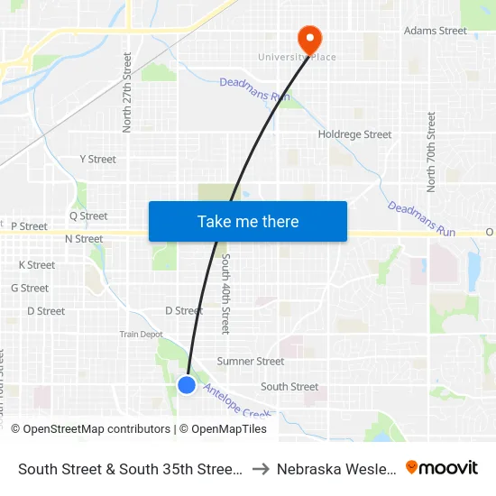 South Street & South 35th Street, SW to Nebraska Wesleyan map