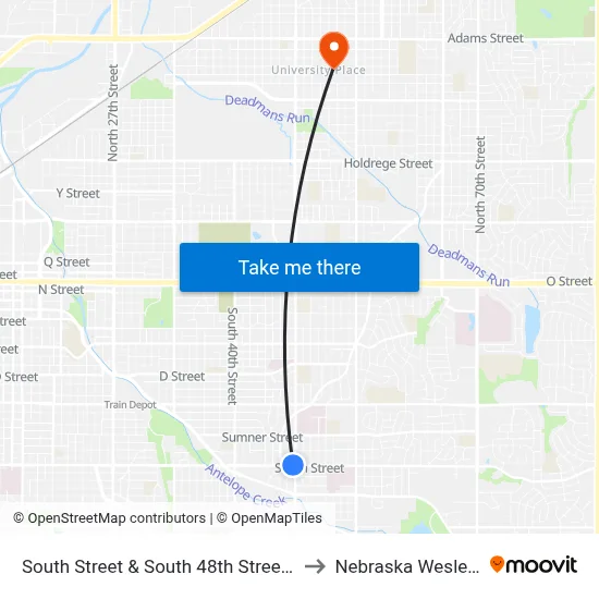 South Street & South 48th Street, NW to Nebraska Wesleyan map