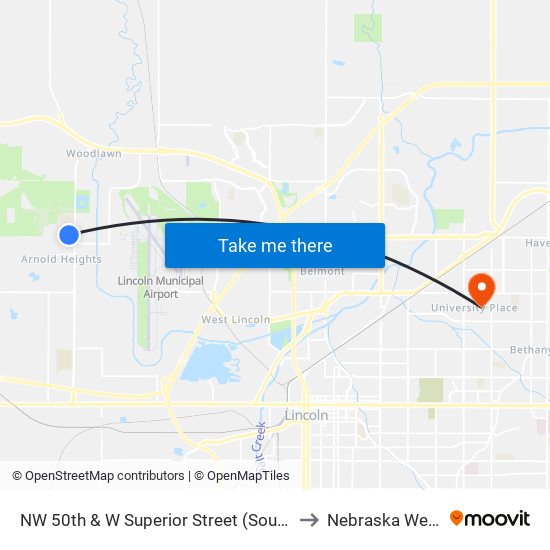 NW 50th & W Superior Street (Southwest Side) to Nebraska Wesleyan map