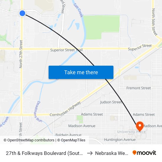 27th & Folkways Boulevard (Southeast Side) to Nebraska Wesleyan map