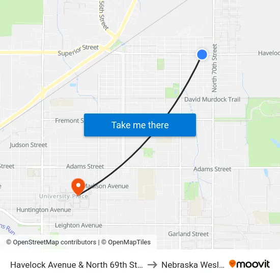 Havelock Avenue & North 69th Street, SW to Nebraska Wesleyan map