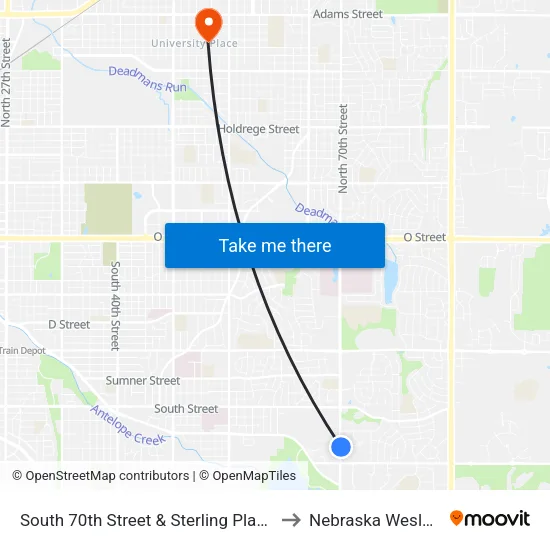 South 70th Street & Sterling Place, NE to Nebraska Wesleyan map