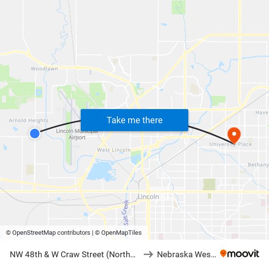 NW 48th & W Craw Street (Northwest Side) to Nebraska Wesleyan map