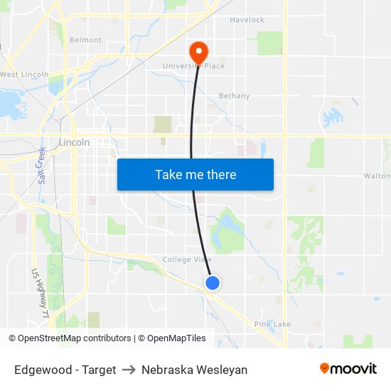 Edgewood - Target to Nebraska Wesleyan map