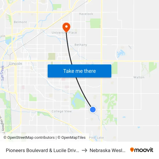 Pioneers Boulevard & Lucile Drive, NW to Nebraska Wesleyan map
