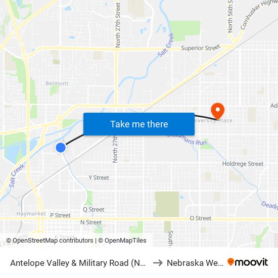 Antelope Valley & Military Road (Northeast Side) to Nebraska Wesleyan map