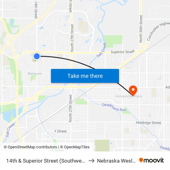 14th & Superior Street (Southwest Side) to Nebraska Wesleyan map