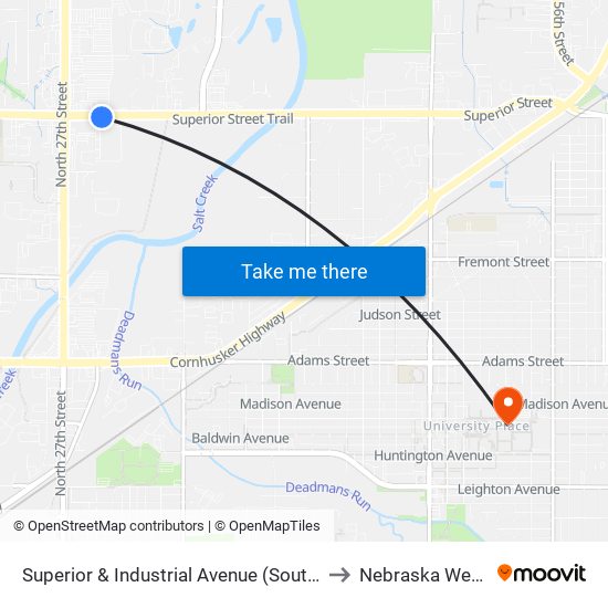 Superior & Industrial Avenue (Southeast Side) to Nebraska Wesleyan map