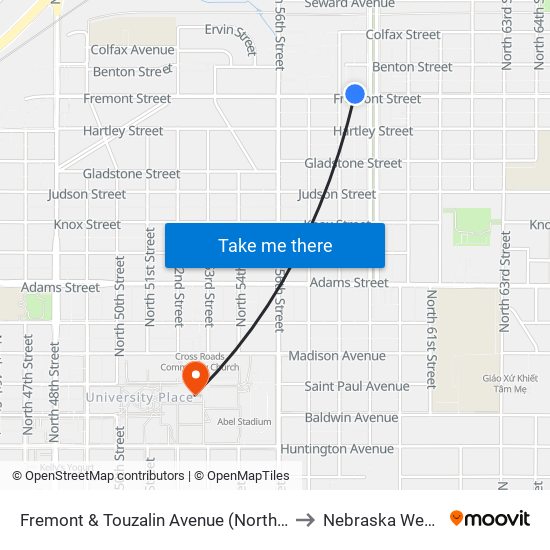 Fremont & Touzalin Avenue (Northwest Side) to Nebraska Wesleyan map