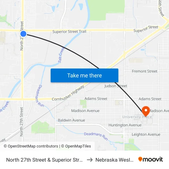 North 27th Street & Superior Street, Se to Nebraska Wesleyan map