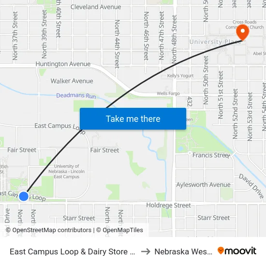 East Campus Loop & Dairy Store Drive, SW to Nebraska Wesleyan map