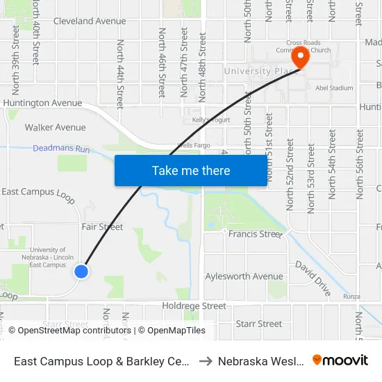 East Campus Loop & Barkley Center, NE to Nebraska Wesleyan map