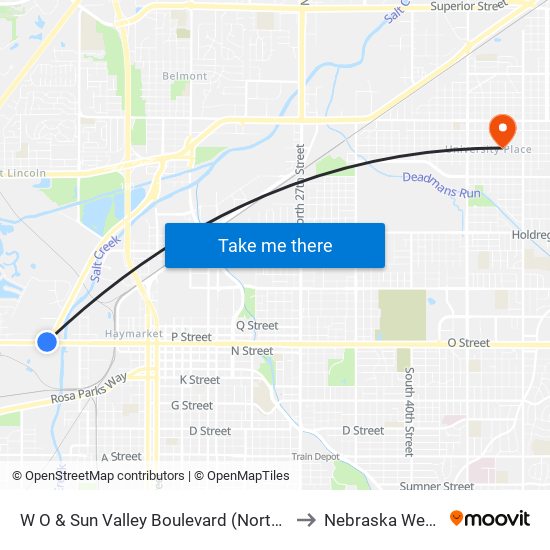 W O & Sun Valley Boulevard (Northwest Side) to Nebraska Wesleyan map