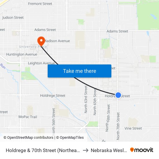 Holdrege & 70th Street (Northeast Side) to Nebraska Wesleyan map