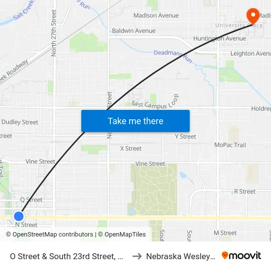 O Street & South 23rd Street, NW to Nebraska Wesleyan map